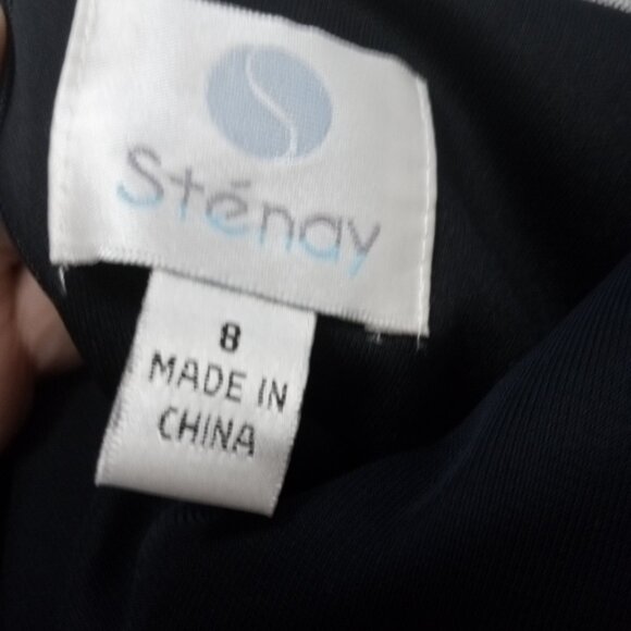 Vintage Stenay Size 8 Black Sleeveless Dress Sheer Neckline Embellished Shoulder - Picture 9 of 16